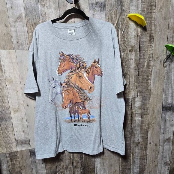 Anvil Vintage Y2K Grey Montana Horse Graphic Tee - Picture 1 of 4
